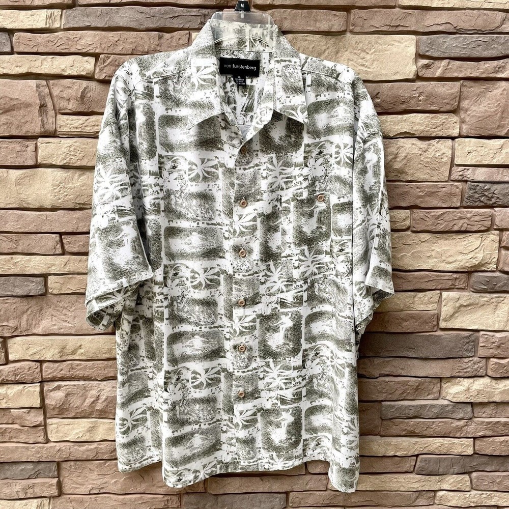 Vintage Von Furstenberg Mens XL Hawaiian Aloha Shirt Surfer Floral Beach